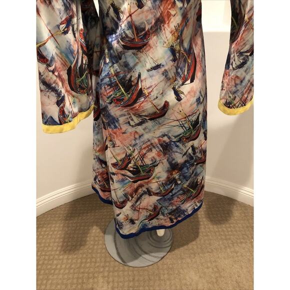 Aftican Design Trish O. Couture High-Low Long  Bell Sleeve Marine Print Dress - Picture 11 of 14